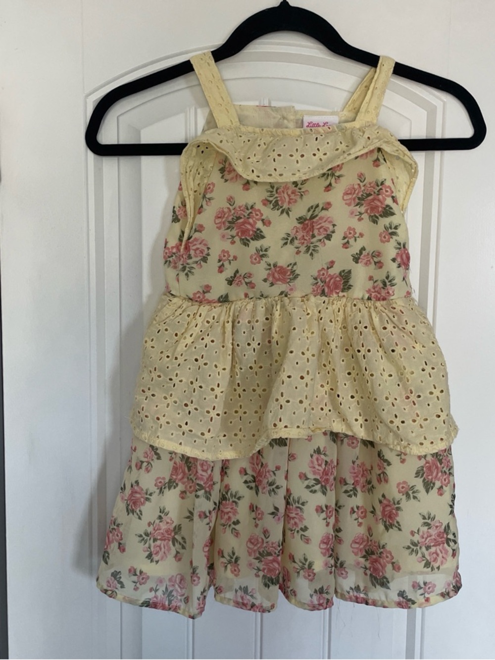 Little Lass Yellow Floral Lace Dress Girls Size 5 Spring Outfit